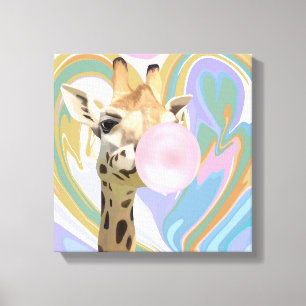 Roligt Bubblegum Blowing Giraffe Liquid Swirl Blue Canvastryck