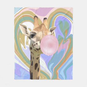 Roligt Bubblegum Blowing Giraffe Liquid Swirl Blue Fleecefilt
