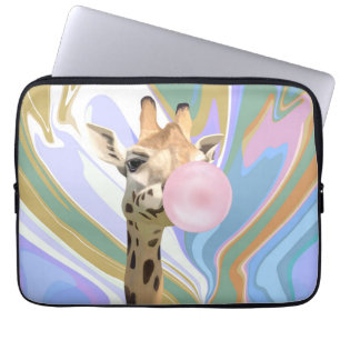 Roligt Bubblegum Blowing Giraffe Liquid Swirl Blue Laptop Fodral