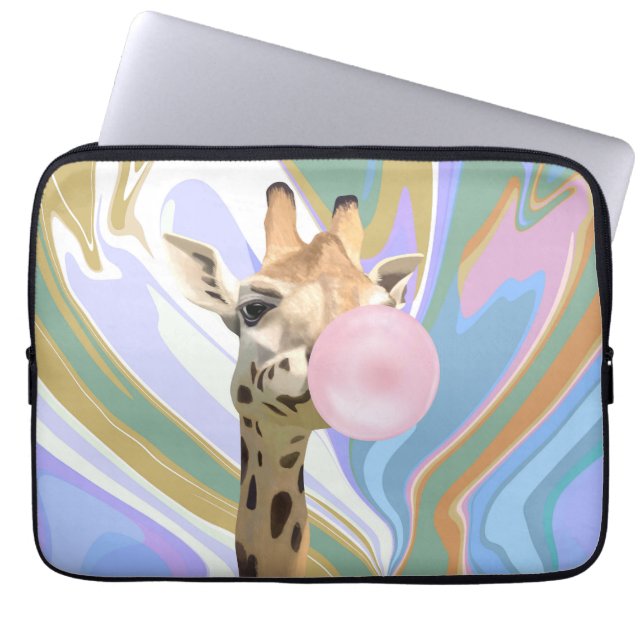 Roligt Bubblegum Blowing Giraffe Liquid Swirl Blue Laptop Fodral (Framsidan)