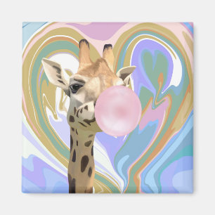 Roligt Bubblegum Blowing Giraffe Liquid Swirl Blue Magnet