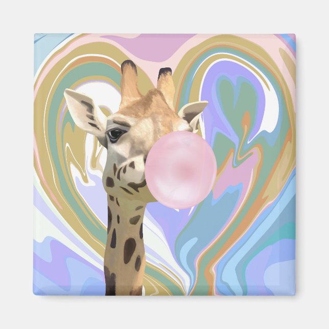 Roligt Bubblegum Blowing Giraffe Liquid Swirl Blue Magnet (Framsidan)