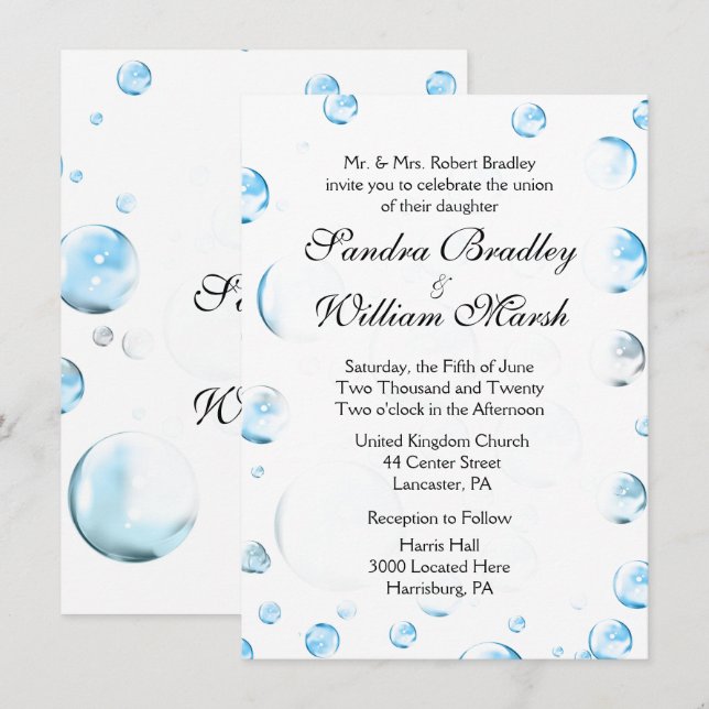 Roligt Bubbles-bröllopsinbjudan Inbjudningar (Fram/baksida)