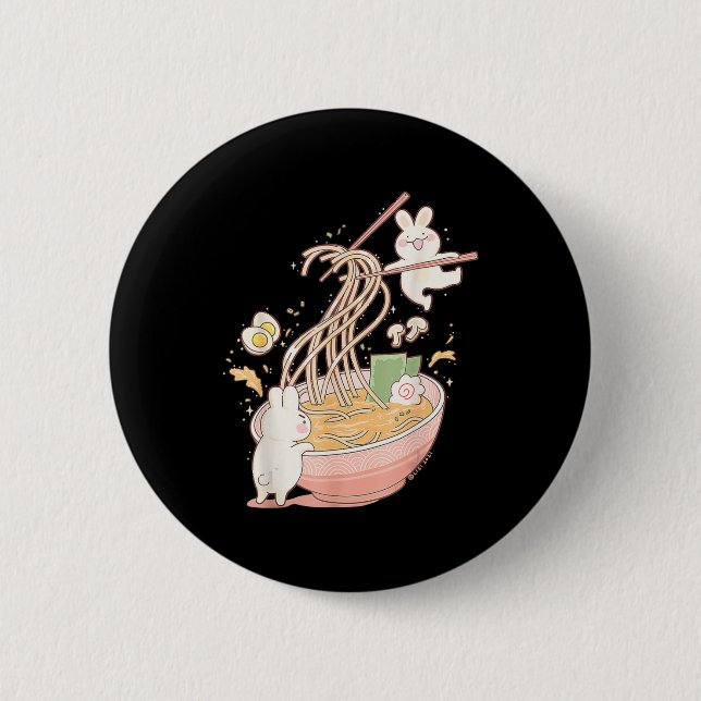 Roligt Bunny Rabbit Ramen Noodle Soppa Anime Kawai Knapp (Framsida)