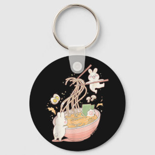 Roligt Bunny Rabbit Ramen Noodle Soppa Anime Kawai Nyckelring