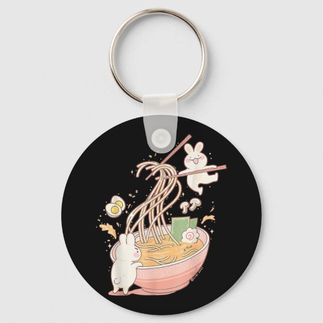 Roligt Bunny Rabbit Ramen Noodle Soppa Anime Kawai Nyckelring (Framsida)