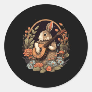 Roligt Bunny Spelar Banjo Guitar Music Rabbit Lyck Runt Klistermärke