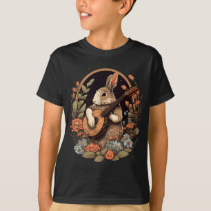 Roligt Bunny Spelar Banjo Guitar Music Rabbit Lyck T Shirt