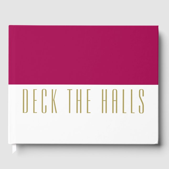 Roligt Burgundy White Färg Block "DECK THE HALLS" Gästböcker (Framsida)