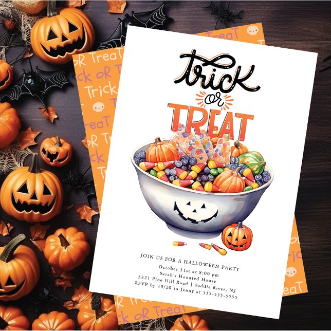 Roligt Bus eller godis Candy Halloween Inbjudningar (Skapare uppladdad)