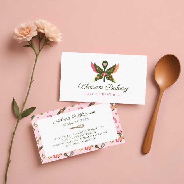 Roligt Butterfly Blommar Blommigt Garden Bakery Sp Visitkort (Fun Butterfly Blossom Floral Garden Bakery Spoon Business Card)