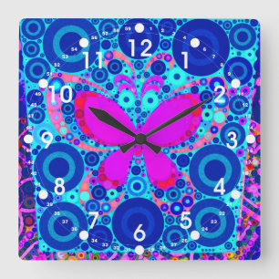 Roligt Butterfly Concentric Circle Mosaic Blue Ros Fyrkantig Klocka