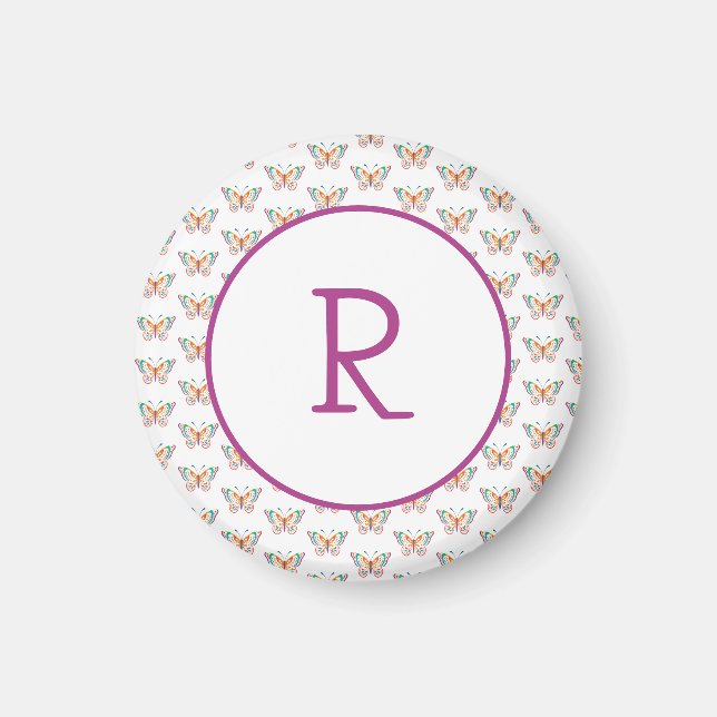 Roligt Butterfly med initial Magnet (Framsidan)