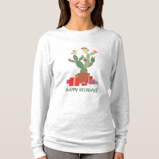 roligt cactus helgdagars hälsning t shirt (Framsida)