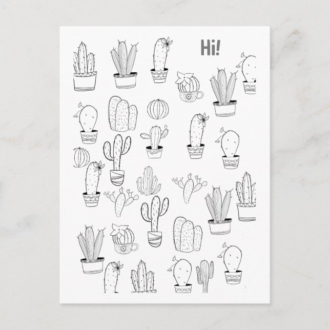 Roligt Cactus Plants Paintable Postcard Vykort (Framsida)