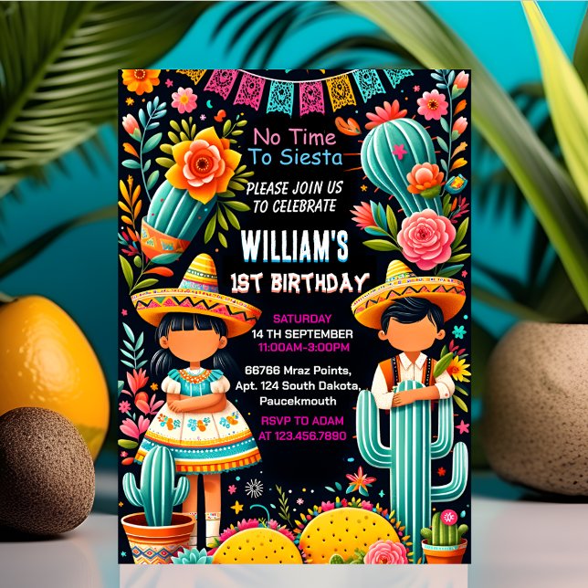 roligt cactus söt uno taco first fiesta 1st Birthd Inbjudningar (Skapare uppladdad)