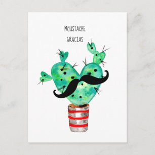 Roligt Cactus Tack Mustache Vykort