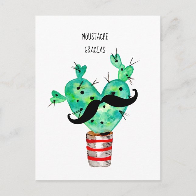 Roligt Cactus Tack Mustache Vykort (Framsida)