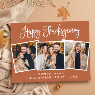 Roligt Calligraphy 3 Photo Terracotta Thanksgiving Vykort
