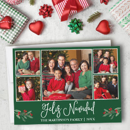 Roligt Calligraphy 5 Photo Grönt Feliz Navidad Julkort