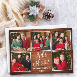Roligt Calligraphy 5 Photo Wood Feliz Navidad Julkort