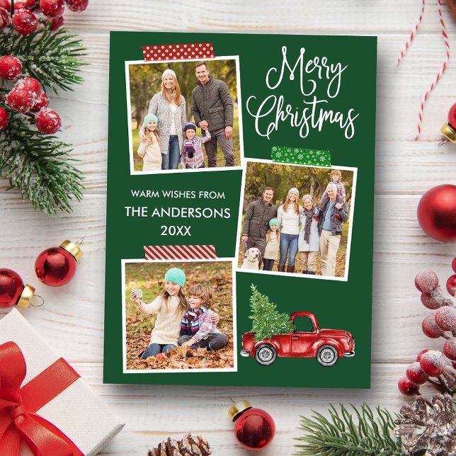 Roligt Calligraphy Craft Tape Lastbil Jul Grönt Vykort (Customize to change your personalized text size or text style.)