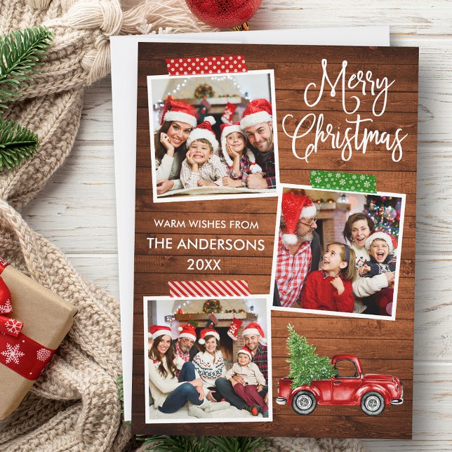 Roligt Calligraphy Craft Tape Lastbil julWood Julkort (Customize to add text to back of card.)