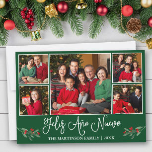 Roligt Calligraphy Feliz Ano Nuevo Grönt 5 Photo Julkort