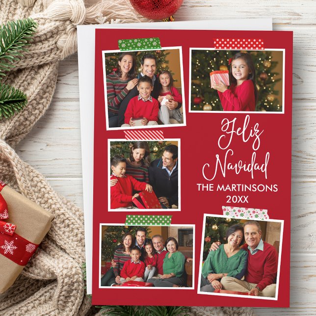 Roligt Calligraphy Feliz Navidad Craft Red Julkort (Customize to add text to back of card.)