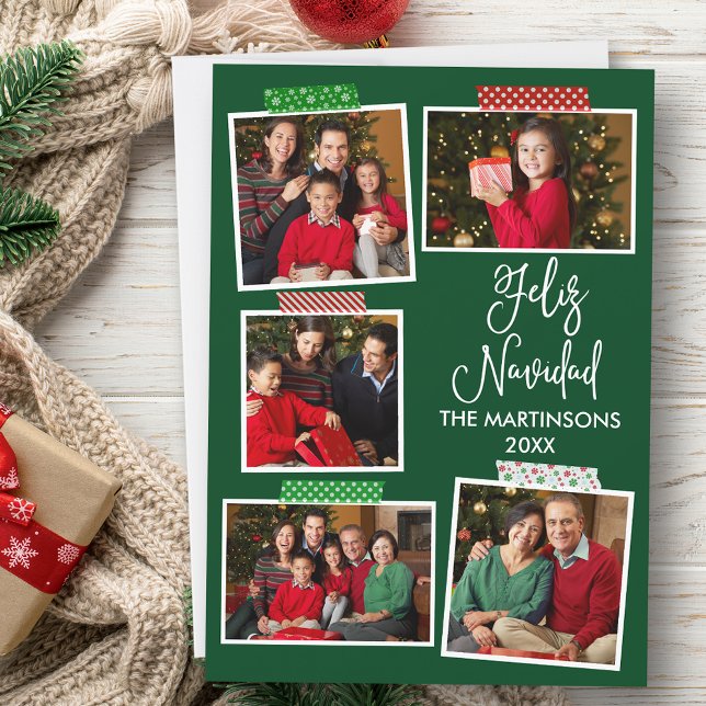 Roligt Calligraphy Feliz Navidad Craft Tape Grönt Julkort (Customize to add text to back of card.)