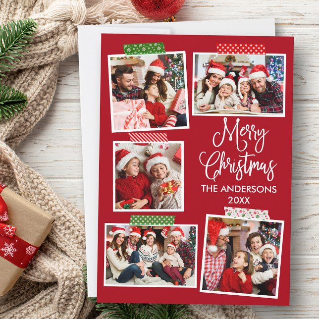 Roligt Calligraphy God jul Craft Tape Red Julkort (Customize to add text to back of card.)