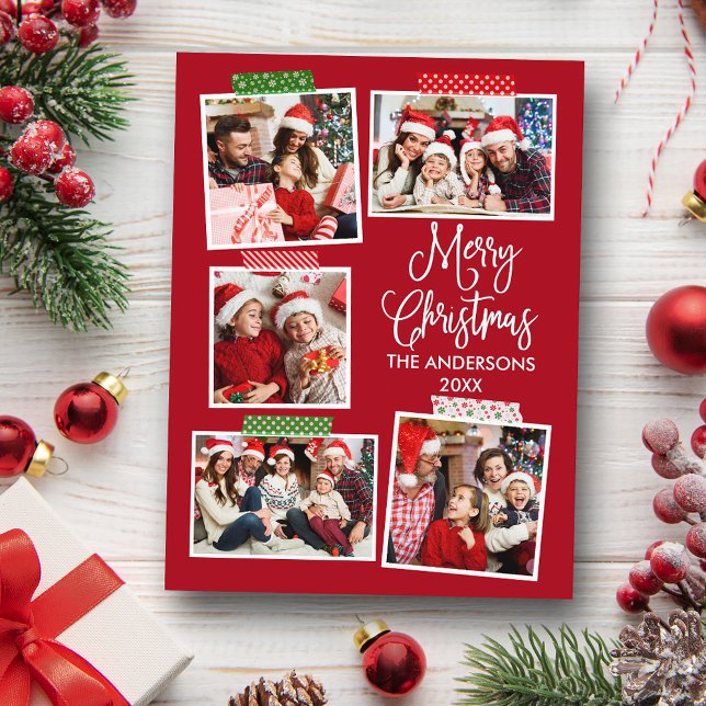 Roligt Calligraphy God jul Craft Tape Red Vykort (Customize to change your personalized text size or text style.)
