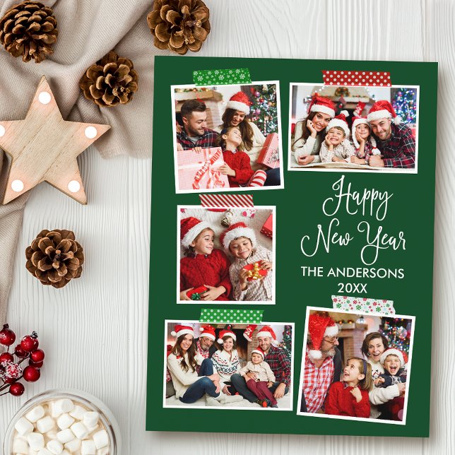 Roligt Calligraphy Gott nytt år Craft Tape Grönt Vykort (Customize to change your personalized text size or text style.)