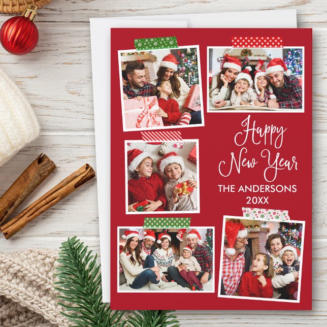 Roligt Calligraphy Gott nytt år Craft Tape Red Julkort (Customize to add text to back of card.)