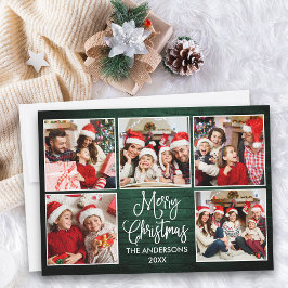 Roligt Calligraphy Grönt Wood 5 Photo Jul Julkort