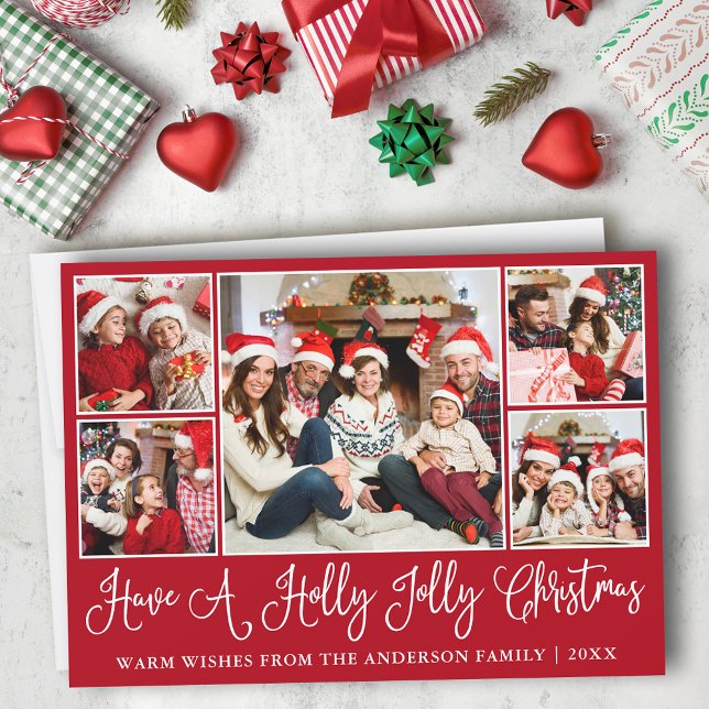 Roligt Calligraphy Holly Jolly jul Red Julkort (Customize to add text to back of card.)