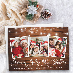 Roligt Calligraphy Holly Jolly Jul Wood Julkort