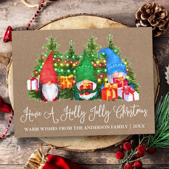 Roligt Calligraphy Holly Jolly Kraft Julgrungar Vykort (Customize to change your personalized text size or text style.)