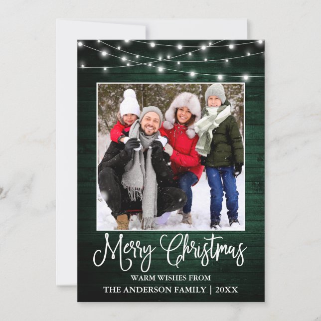 Roligt Calligraphy jul Grönt Wood Ljus Photo Julkort (Framsida)