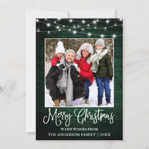 Roligt Calligraphy jul Grönt Wood Ljus Photo Julkort