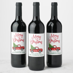 Roligt Calligraphy jul Vintage Red Lastbil Vinflaska Etikett