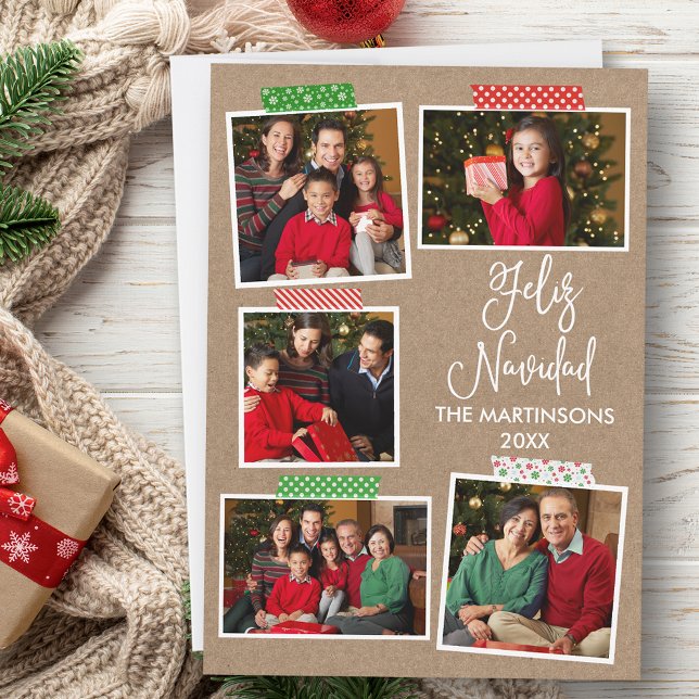 Roligt Calligraphy Kraft Feliz Navidad Craft Tape Julkort (Customize to add text to back of card.)
