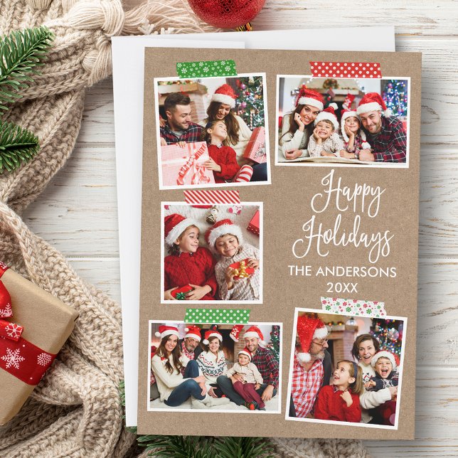 Roligt Calligraphy Kraft Glad helg Craft Tape Julkort (Customize to add text to back of card.)