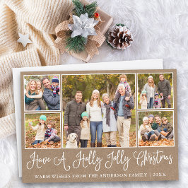 Roligt Calligraphy Kraft Holly Jolly jul Julkort