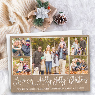 Roligt Calligraphy Kraft Holly Jolly jul Julkort