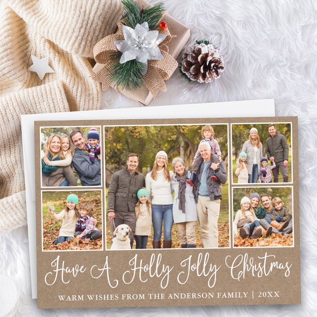 Roligt Calligraphy Kraft Holly Jolly jul Julkort (Customize to add text to back of card.)