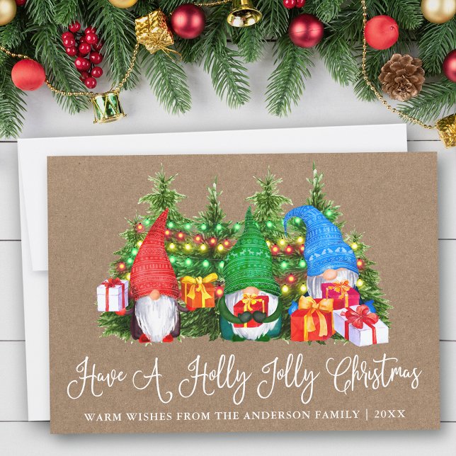 Roligt Calligraphy Kraft Holly Jolly julgrungar Julkort (Customize to add text to back of card.)