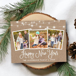 Roligt Calligraphy Kraft Ljus 3 Photo nyyear Vykort