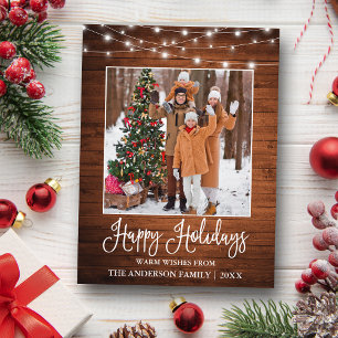 Roligt Calligraphy Rustic Wood Ljus Photo Helgdag Vykort