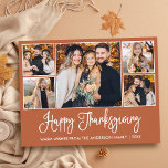 Roligt Calligraphy Terracotta 5 Photo Thanksgiving Vykort<br><div class="desc">Modern Roligt Calligraphy Script Happy thanksgiving Family 5 Photo Helgdag Postcard - Terracotta Background</div>